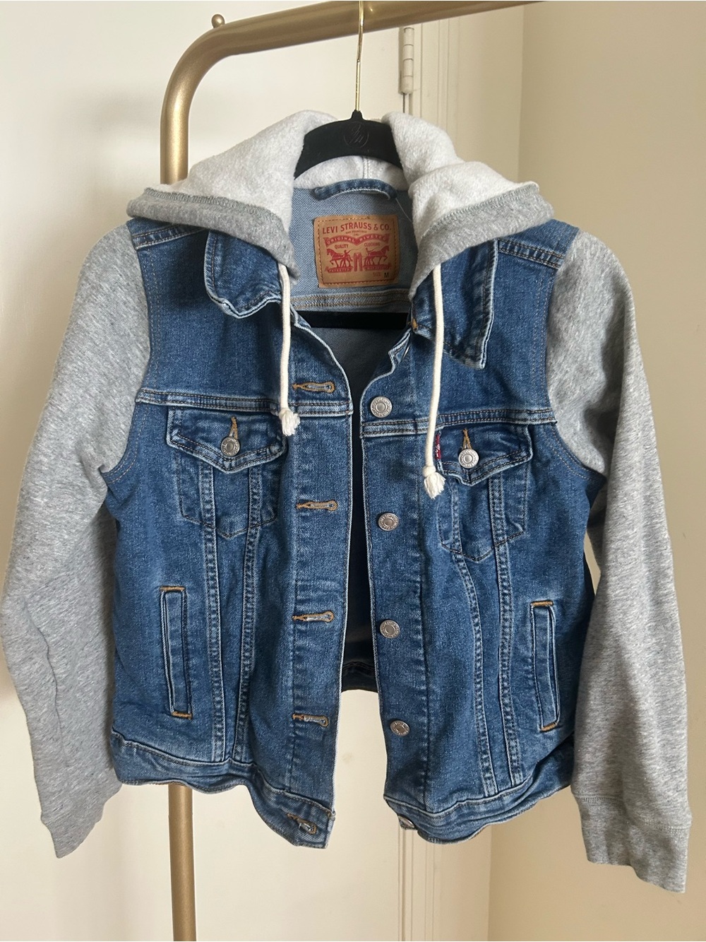 Vintage Style Levi’s Denim Hoodie Jacket Women’s M - Blue Jean Gray Trucker